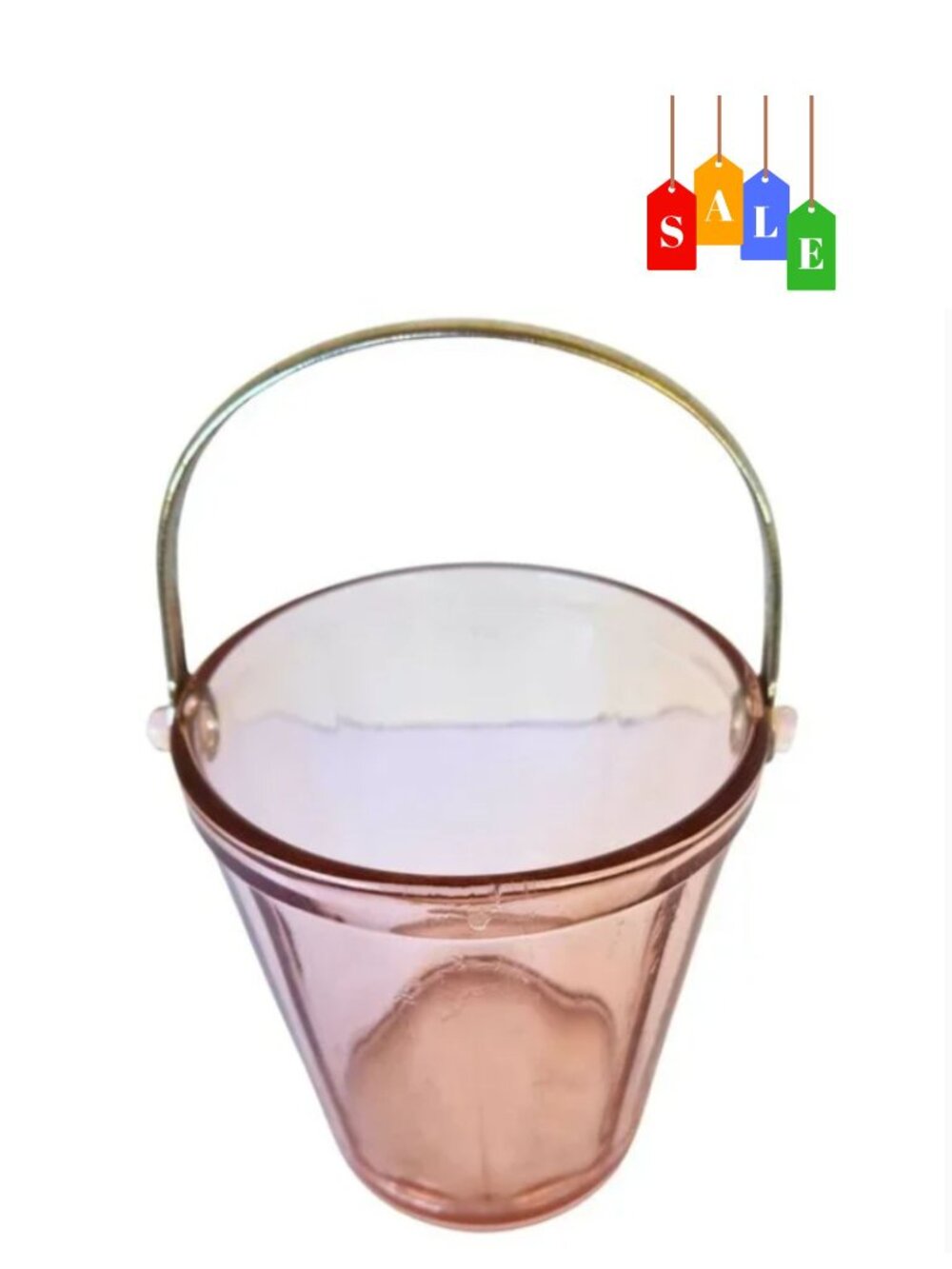 Antique Pink Depression Glass Minimalist Ice Bucket with Silver Handle